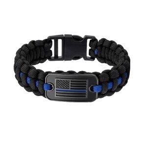 Thin Blue Line Paracord Survival Bracelet Police Law Enforcement Black Blue
